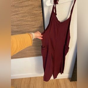 Italian Linen Overalls in Maroon